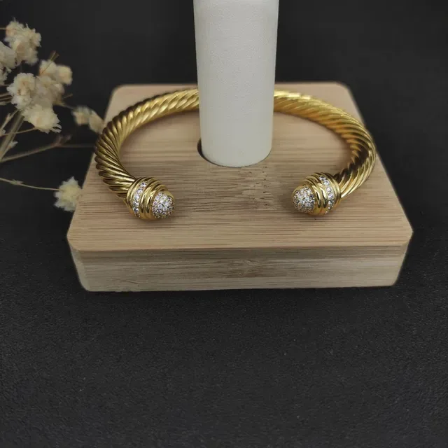 David Yurman Cable Classics Gold Silver Twisted Diamond-Set Terminals Bracelet 4