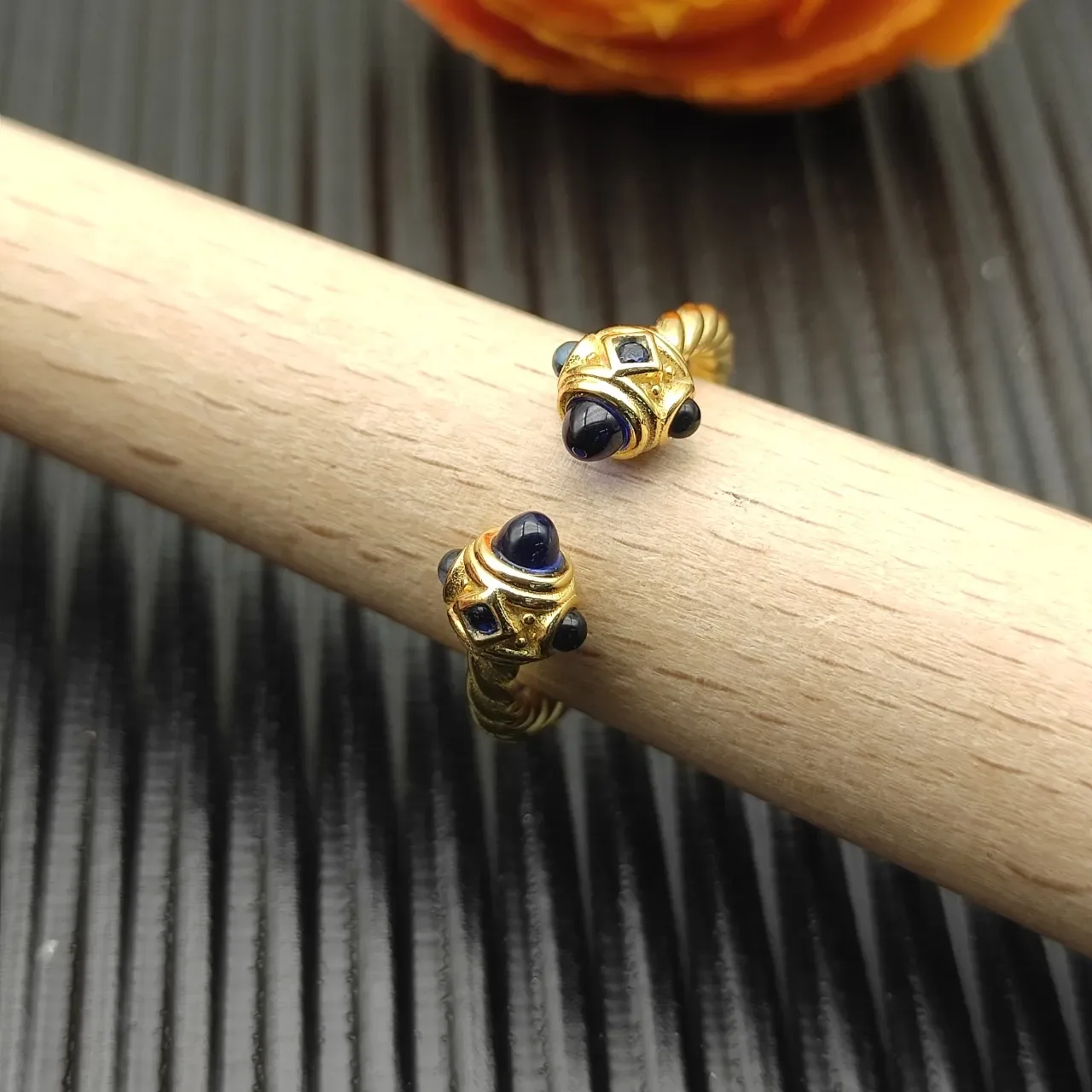 David Yurman Cable Collectibles Blue Cabochon Open Ring 8