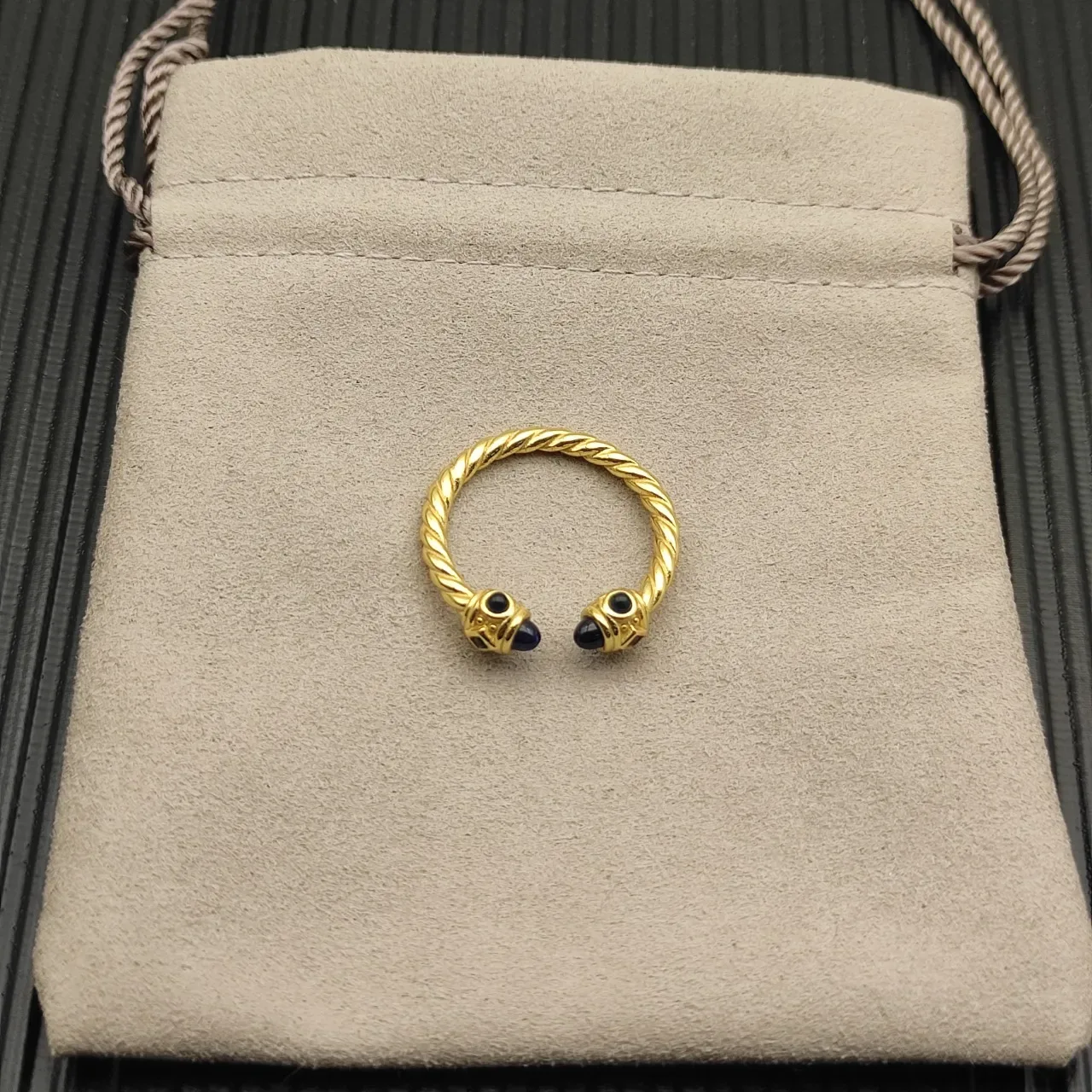 David Yurman Cable Collectibles Blue Cabochon Open Ring 9
