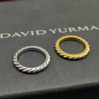 David Yurman Cable Collection 银金色 扭结 可堆叠戒指