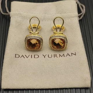 David Yurman Brincos com Pedras de Âmbar de Corte Cushion Pavé Halo em Ouro