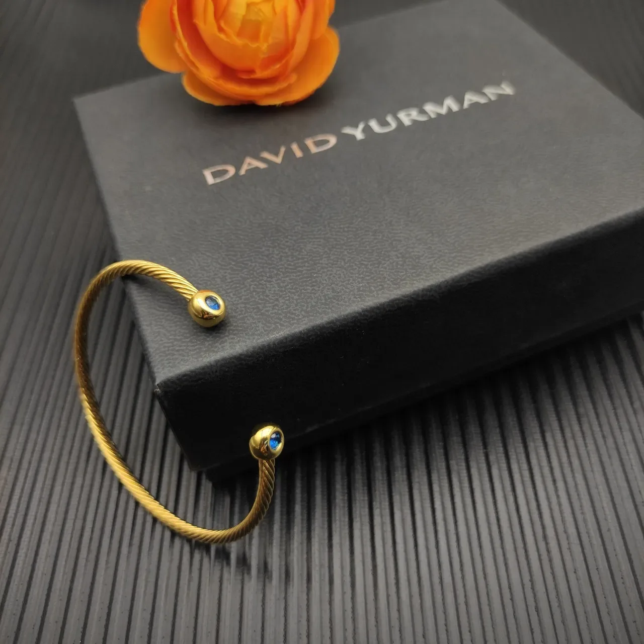 David Yurman Gold Blue Twisted Cable Bracelet 8