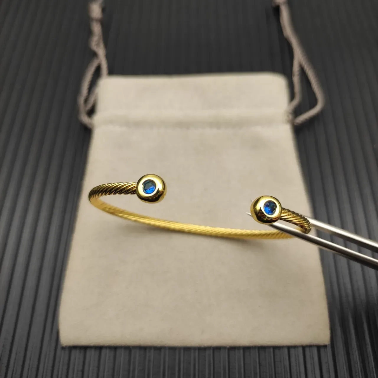 David Yurman Gold Blue Twisted Cable Bracelet 10