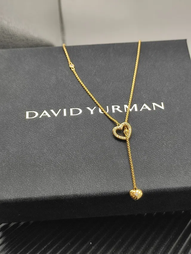 David Yurman Gold Pavé Open Heart Lariat Necklace 6