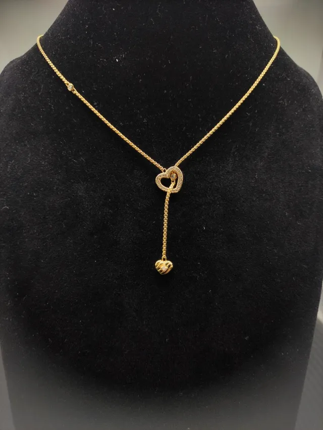 David Yurman Gold Pavé Open Heart Lariat Necklace 8