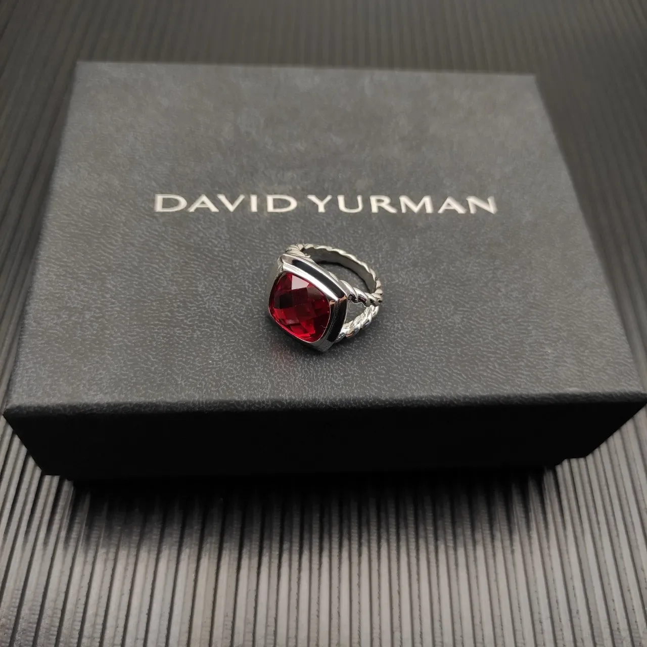 戴维杜曼 红宝石 银色 扭绳缆带 矩形托镶宝石戒指 5