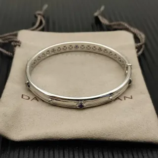 David Yurman سوار فضي أزرق مصقول هندسي شبكي مقطوع