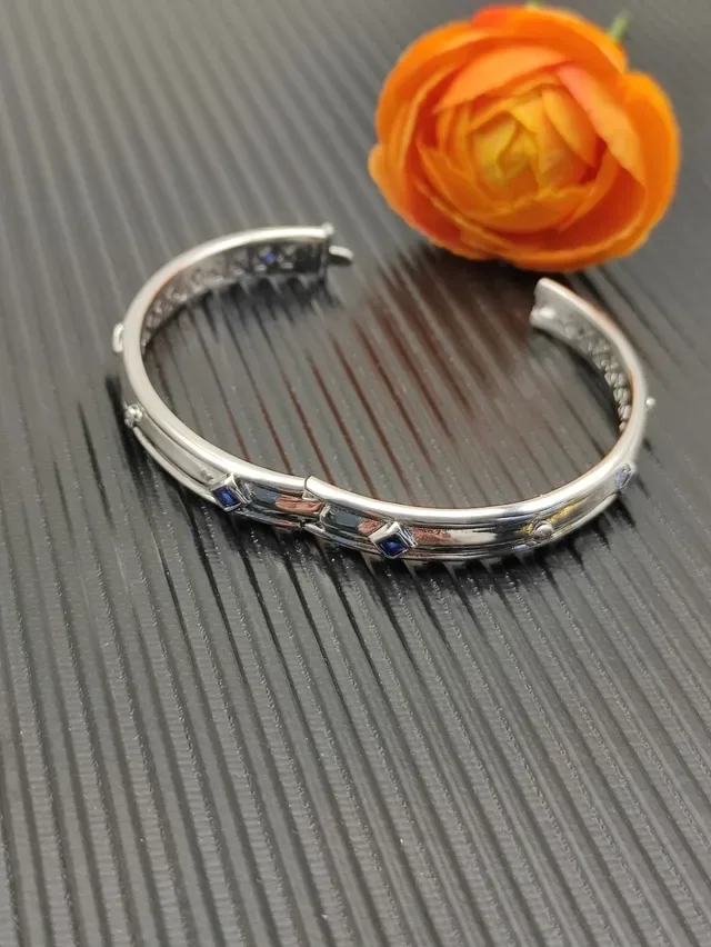 David Yurman Silver Blue Polished Geometric Lattice Cutout Bracelet 4