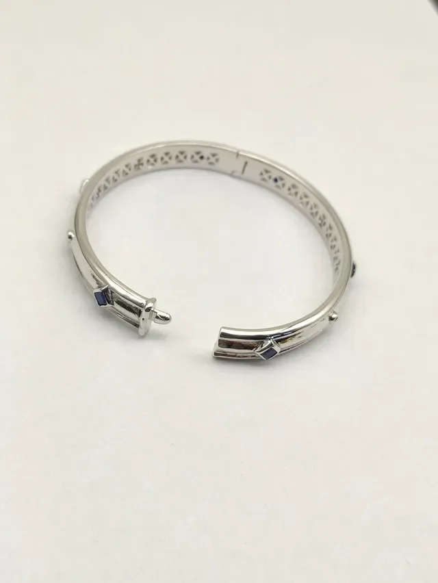 David Yurman Silver Blue Polished Geometric Lattice Cutout Bracelet 5