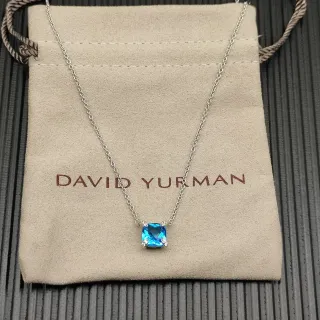 David Yurman collier pendentif de gemme bleue carrée