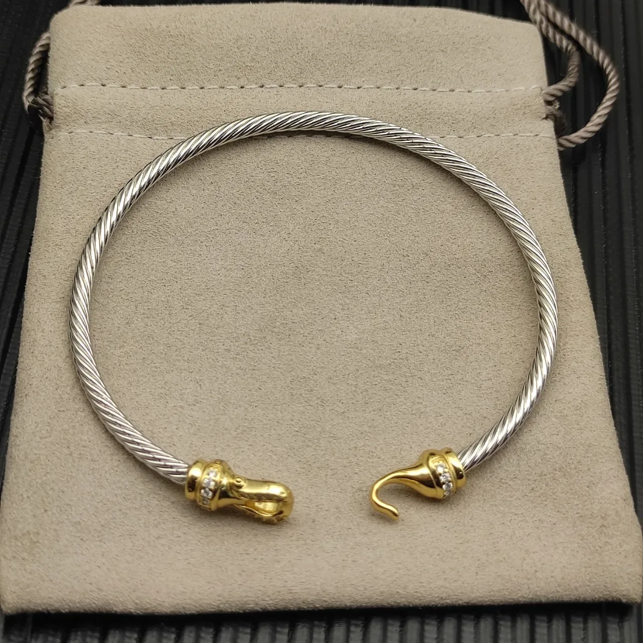 David Yurman Twisted Cable Two-Tone Pavé Clasp Bracelet 7