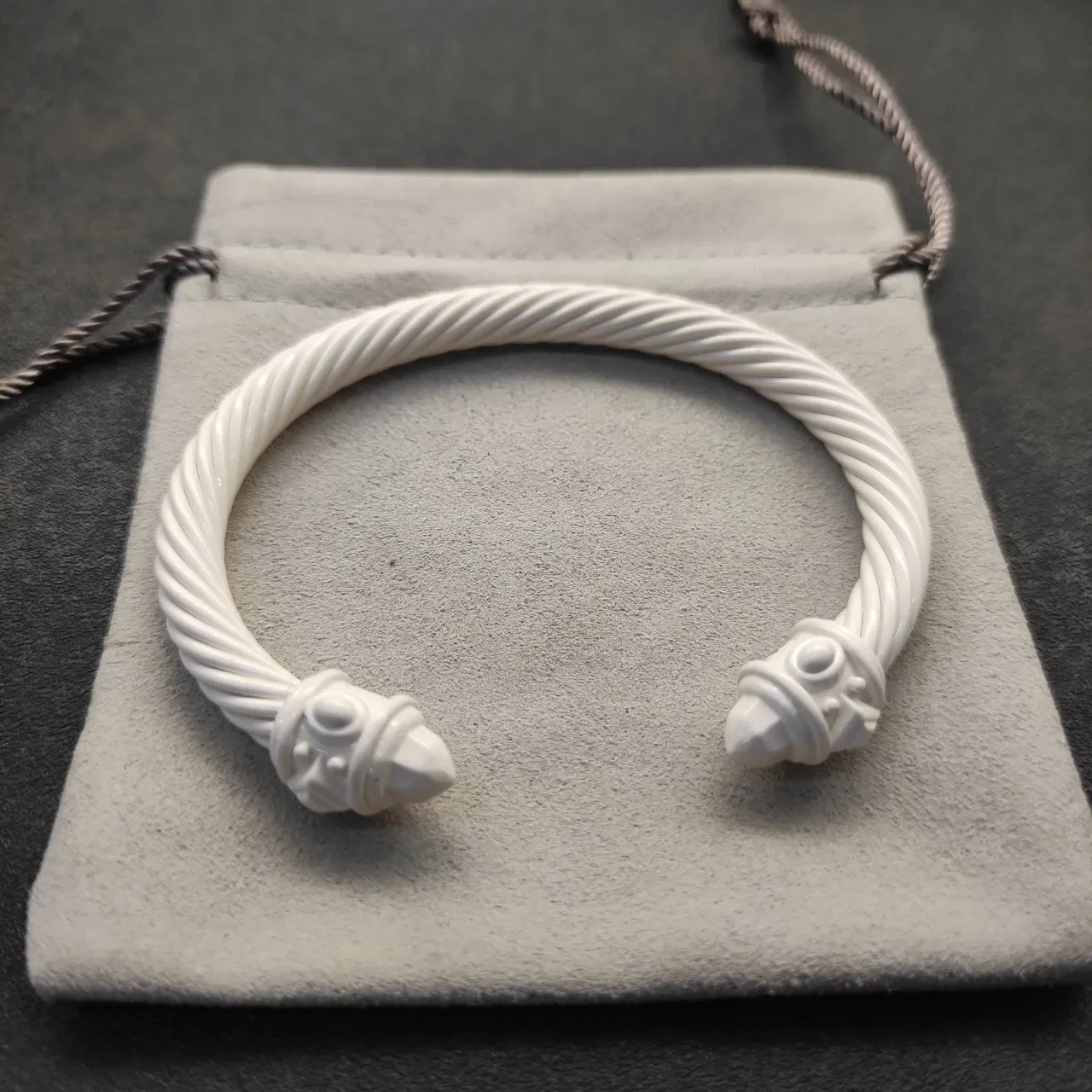 David Yurman White Twisted Cable Sculpted End Caps Bracelet 4