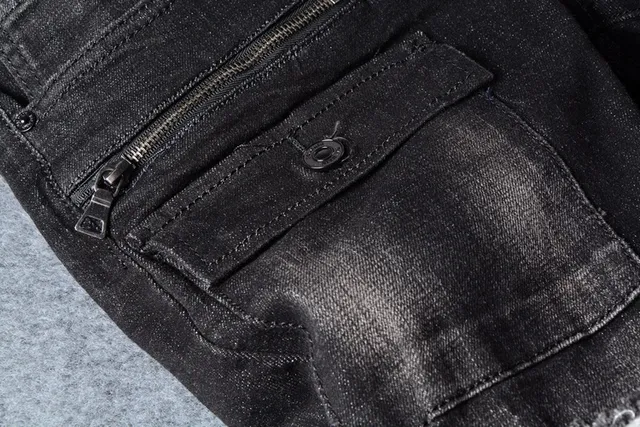 Distressed Black Cargo-Pocket Slim-Fit Jeans 7