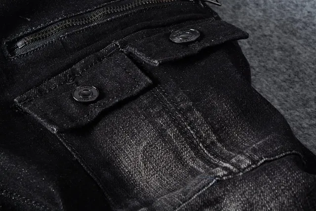 Distressed Black Cargo-Pocket Slim-Fit Jeans 11
