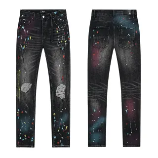 Distressed Paint-Splatter Black Denim Jeans