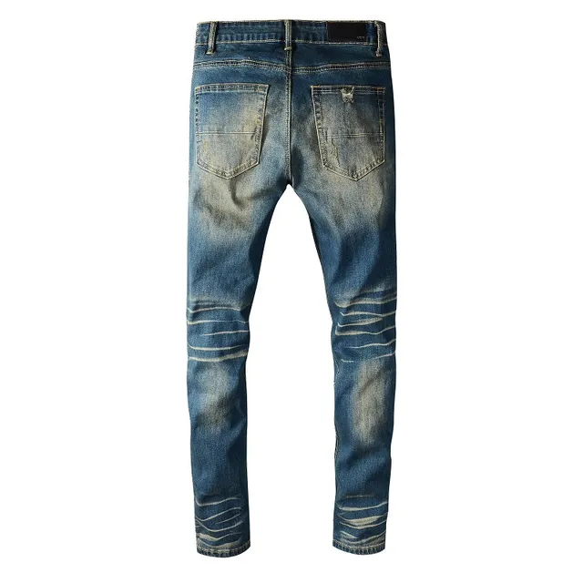 Jeans bleus slim-fit déchirés décolorés 2