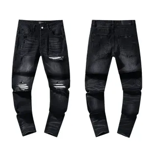 Distressed Slim-Fit Black Ripped Jeans