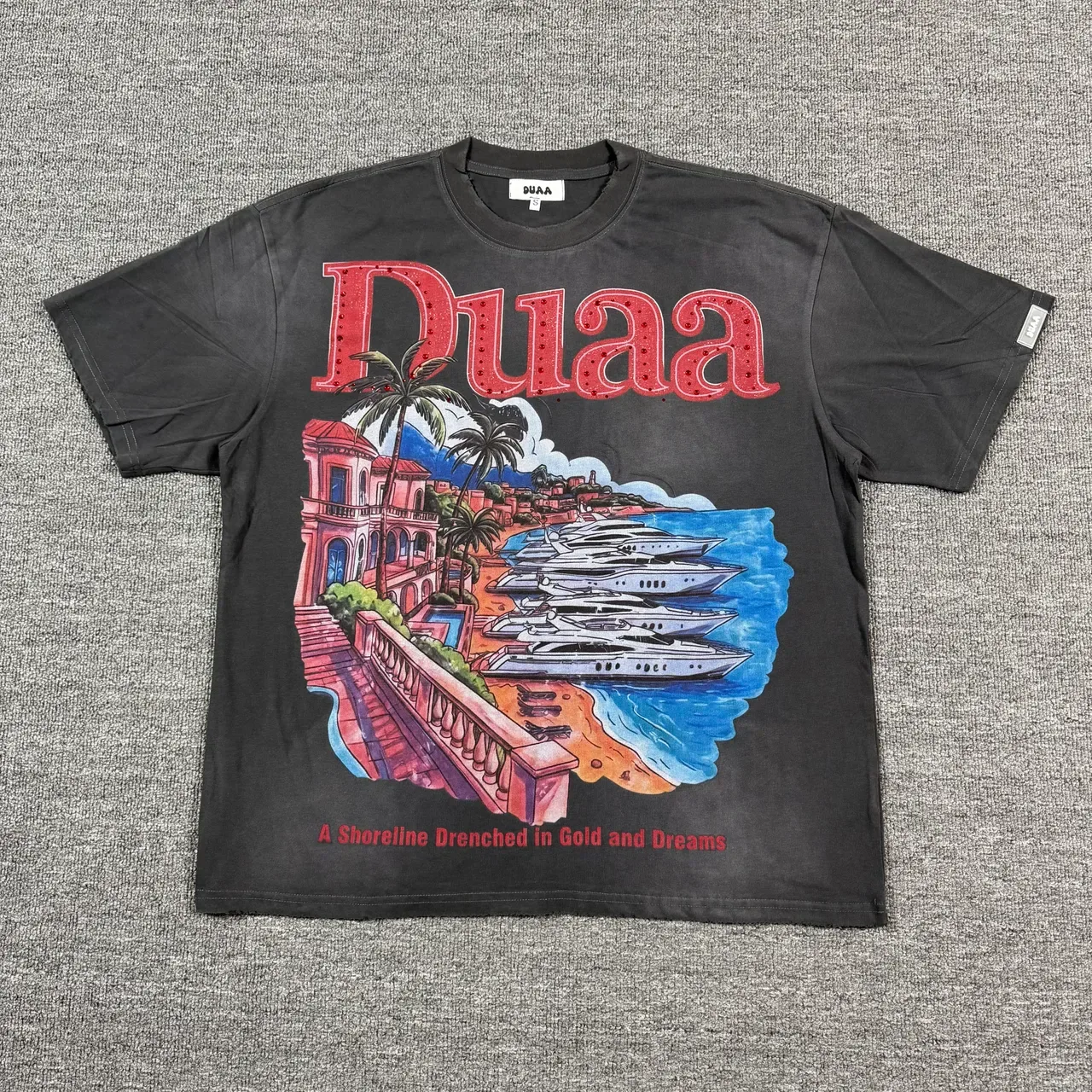DUAA Graphic-Print Washed Black Oversized Double-Sided T-Shirt 4