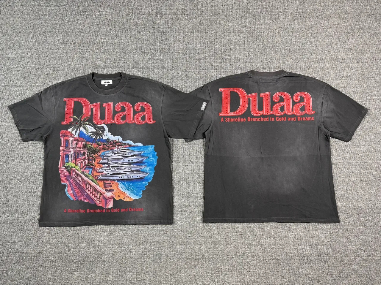 DUAA Graphic-Print Washed Black Oversized Double-Sided T-Shirt 5