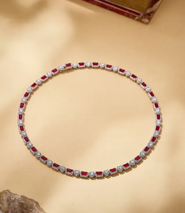 Emerald-Cut Green and White Gemstone Alternating Necklace 6