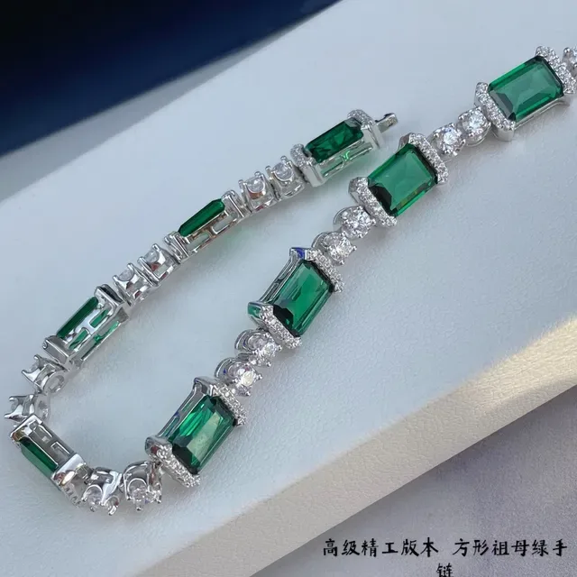 Emerald Green Rectangular Stone Link Bracelet 8