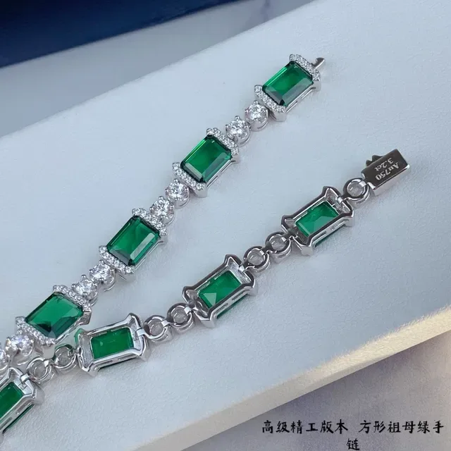 Emerald Green Rectangular Stone Link Bracelet 9