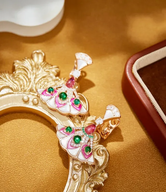 Fan-Shaped Enamel and Gemstone Drop Earrings 6