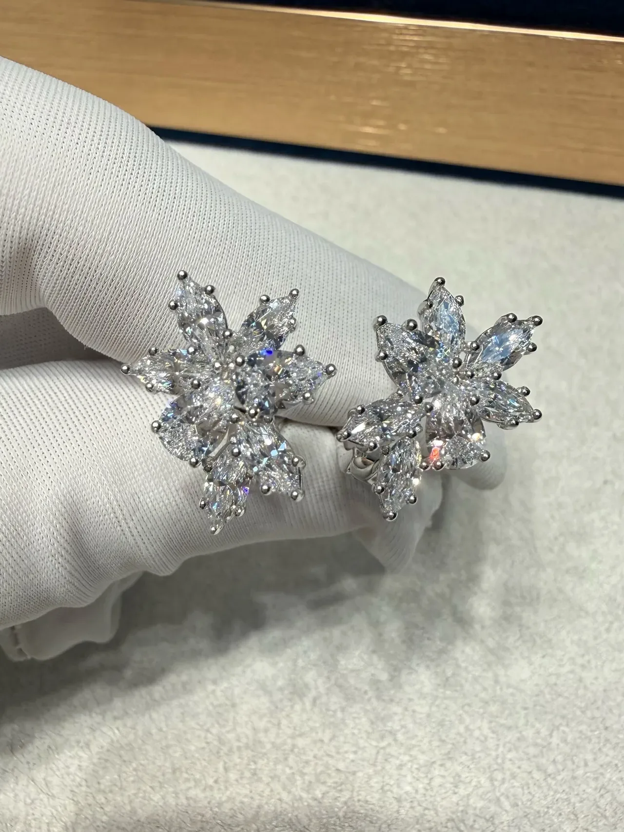 Floral Cluster Marquise-Cut Stone Stud Earrings 2