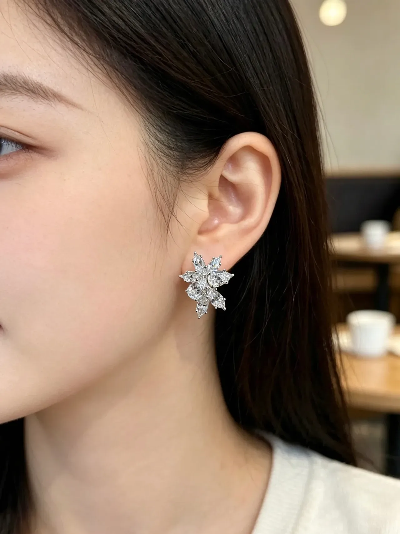 Floral Cluster Marquise-Cut Stone Stud Earrings 8