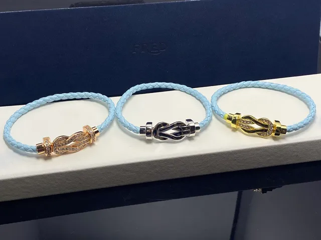 Fred Force 10 Light Blue Braided Leather Bracelet 9