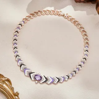 Collier Géométrique Chevron Émaillé et Améthyste
