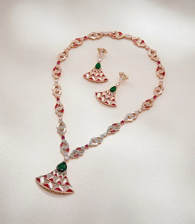 Geometric Enamel and Gemstone Pendant Necklace 5