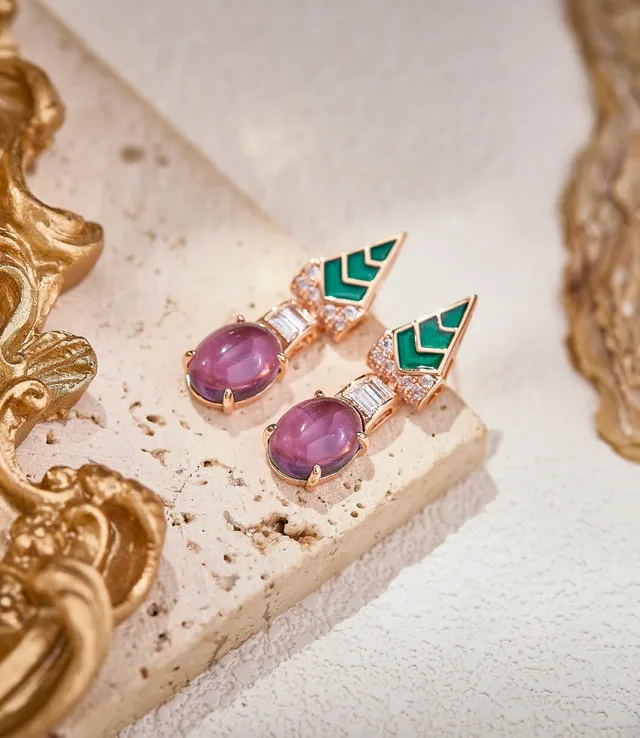 Geometric Enamel Chevron Cabochon Purple Stone Earrings 6