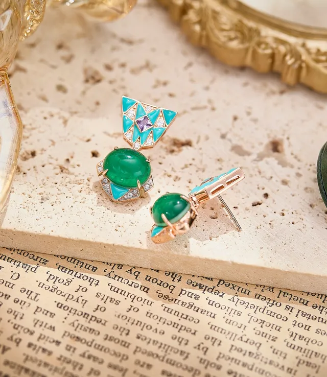 Geometric Turquoise and Green Cabochon Earrings 2