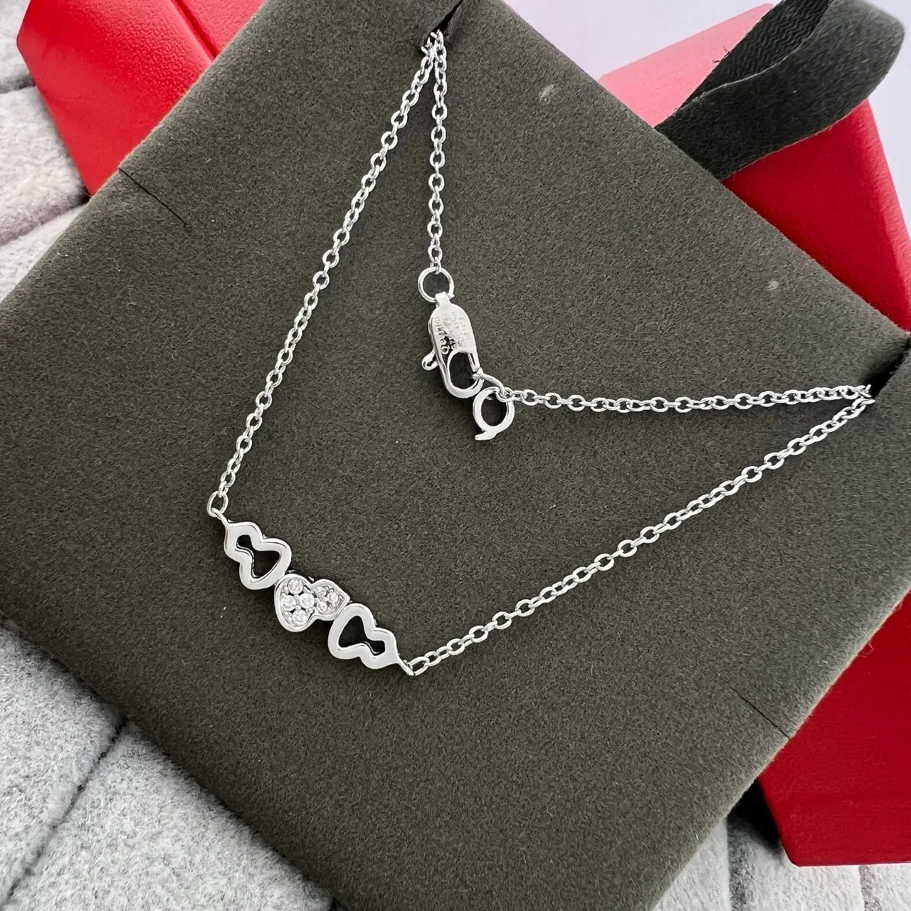 Gold and Silver Tone Heart Motif Pavé Crystal Necklace 4
