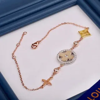 Gold Beige Rose Chain Enamel Flower Charm Bracelet