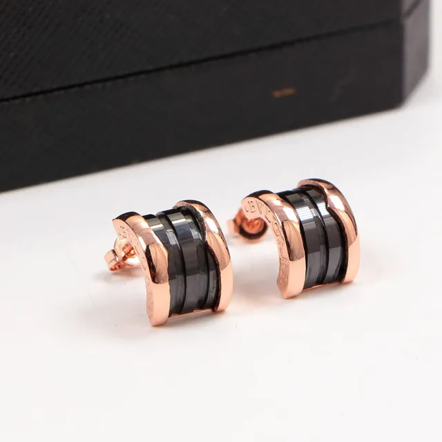 Gold Black C-Shaped Hoop Ceramic Inlay Earrings 7