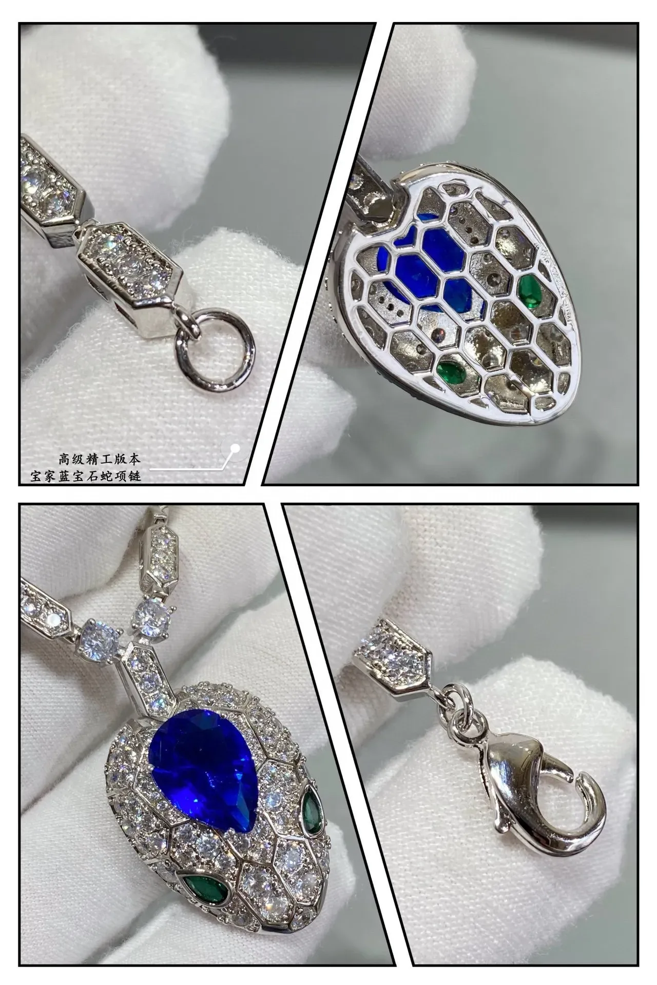 Colar com pingante de cabeça de serpente dourado azul pavé-set pedras transparentes 5