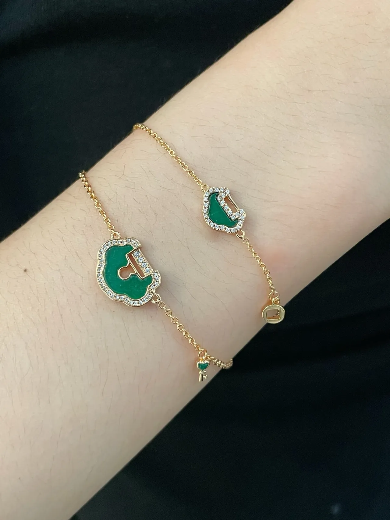 Chaîne d'or verte Pavé Cristal Halo Bracelet 9