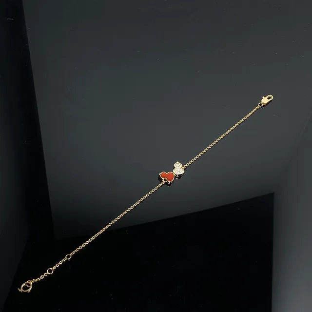 Pulseira com corrente dourada vermelha esmaltada coração charme 3