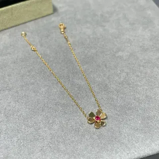 Gold Red Chain Five-Petal Flower Pendant Necklace