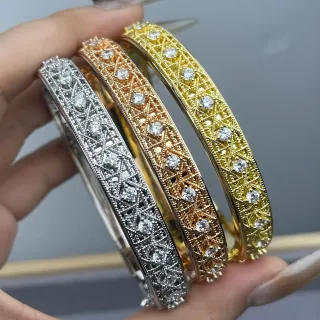 سوار ذهبي فضي فيليجري لاتيس بافيه سيت أحجار