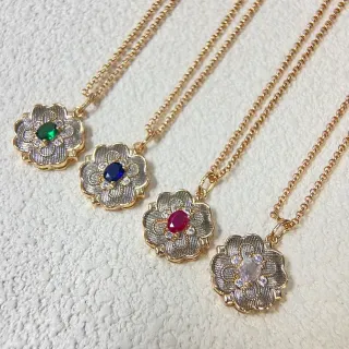 Gold Silver Floral Locket Textured Center Necklace