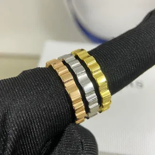 Gold Silver Ridged Band Segmented Construction Ring