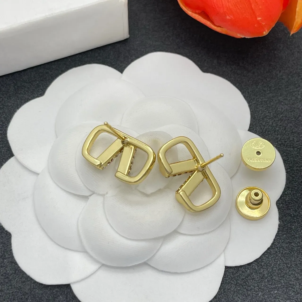 Gold-Tone Crystal V-Shaped Geometric Stud Earrings 3
