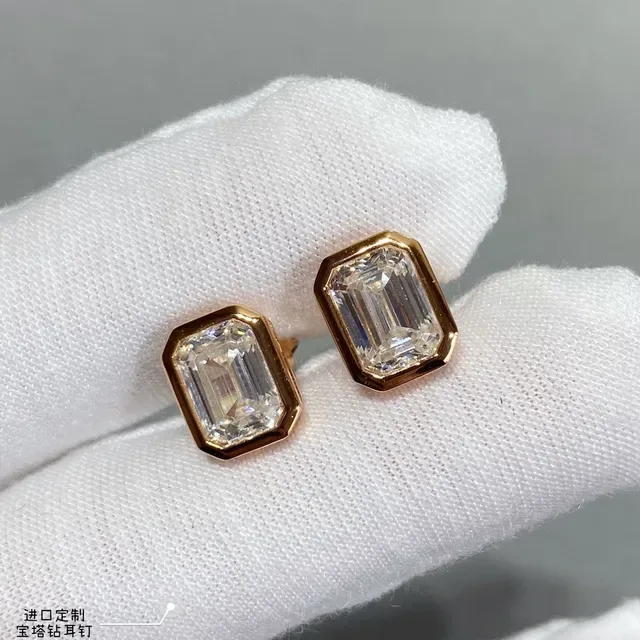 Gold-Tone Emerald-Cut Stone Stud Earrings 7