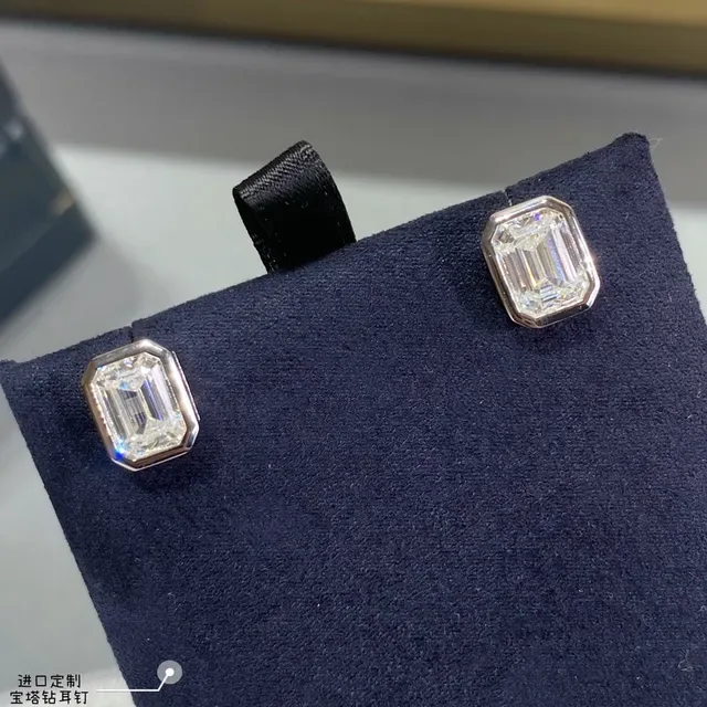 Gold-Tone Emerald-Cut Stone Stud Earrings 8