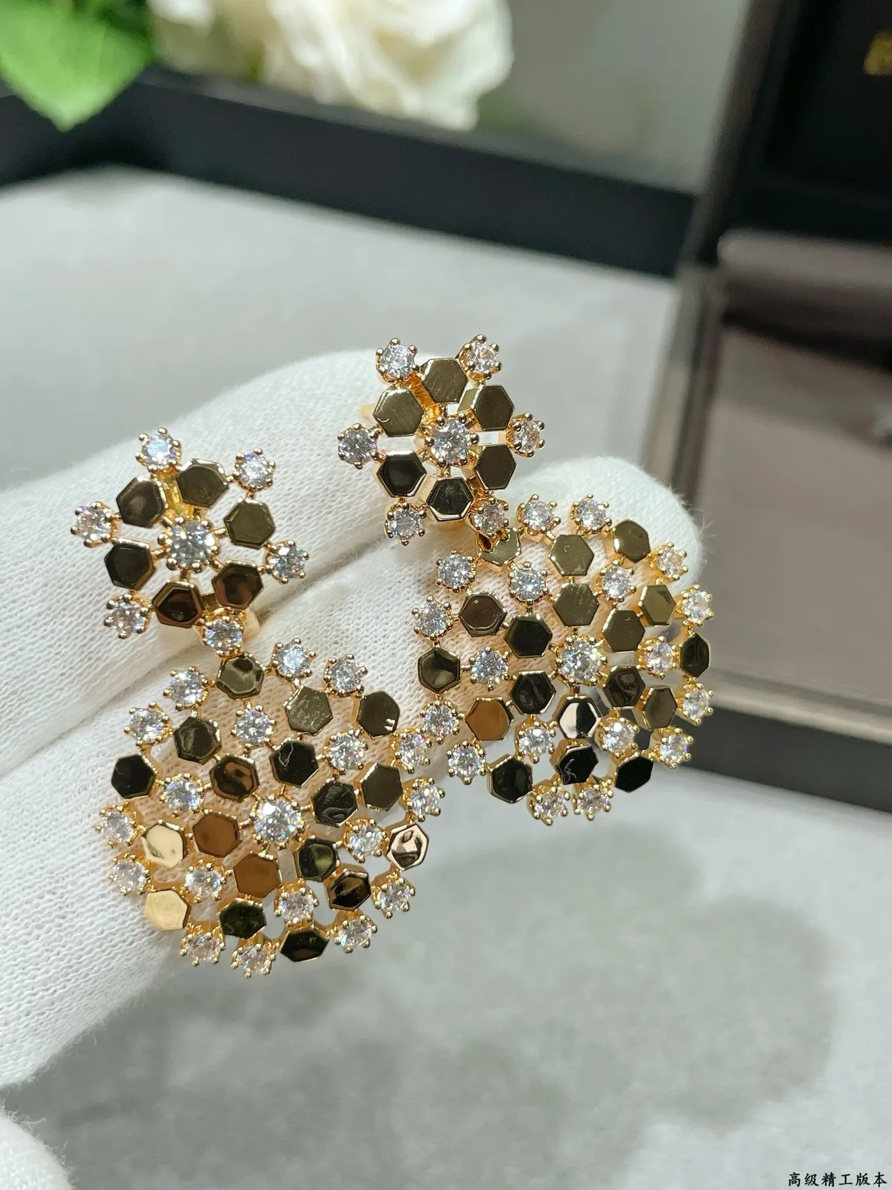 Gold-Tone Honeycomb Pavé Crystal Earrings 7