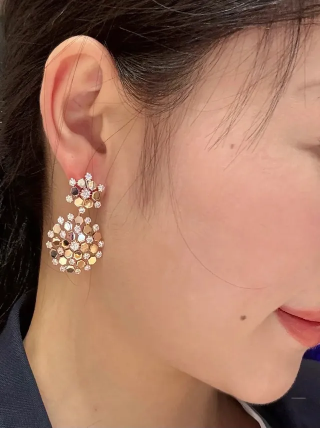 Gold-Tone Honeycomb Pavé Crystal Earrings 9