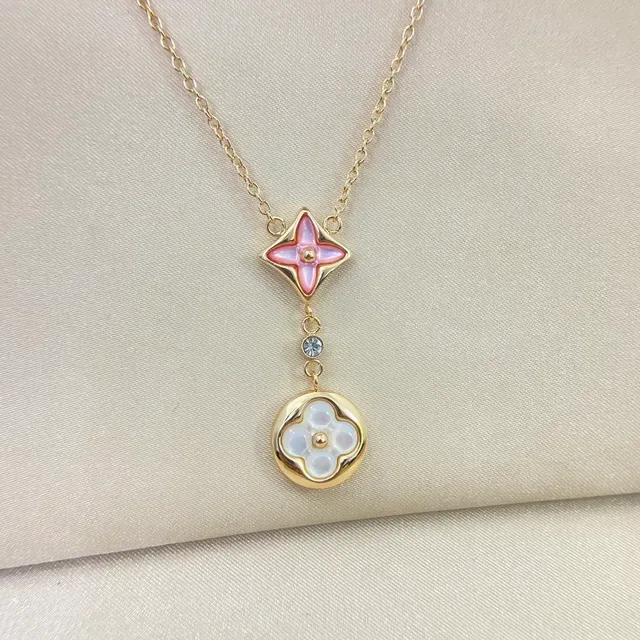 Gold-Tone Layered Floral Enamel Pendant Necklace 7